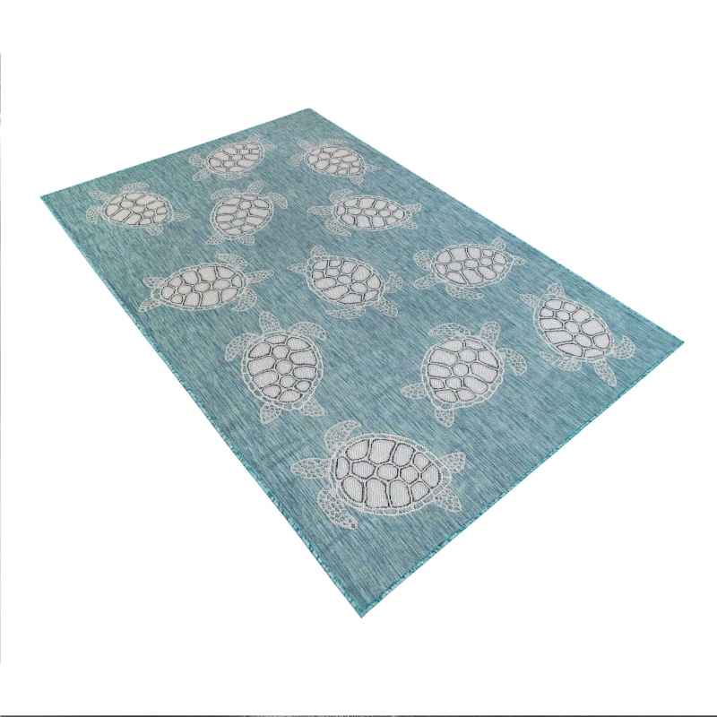 Indoor/Outdoor Textured Sea Turtles Polypropylene Rug, 4'10